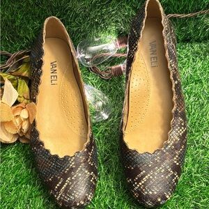 Vaneli Brown Flats with Snakeskin Pattern